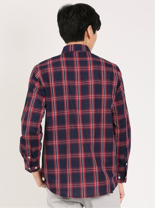 綿オンブレチェック ボタンダウン長袖シャツ