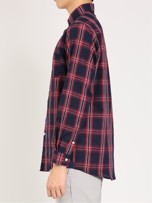 綿オンブレチェック ボタンダウン長袖シャツ