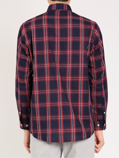 綿オンブレチェック ボタンダウン長袖シャツ