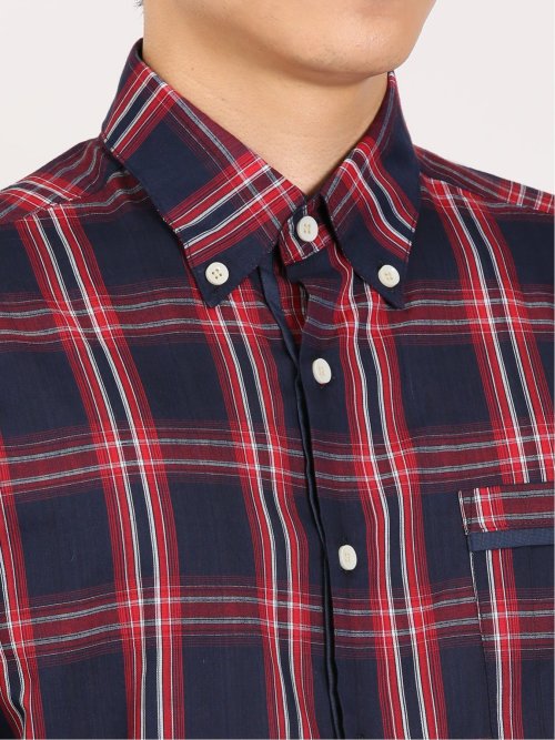 綿オンブレチェック ボタンダウン長袖シャツ