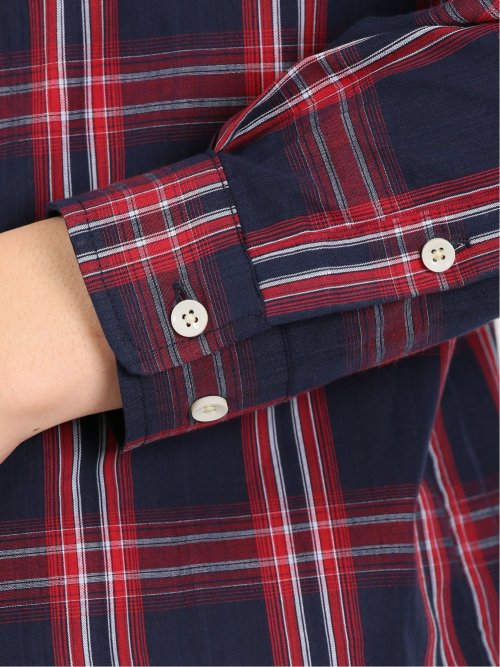 綿オンブレチェック ボタンダウン長袖シャツ