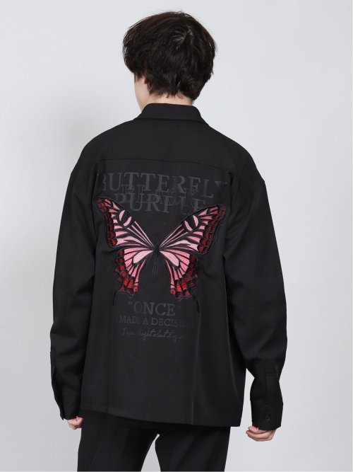 バタフライ刺繍 長袖BIGシャツ