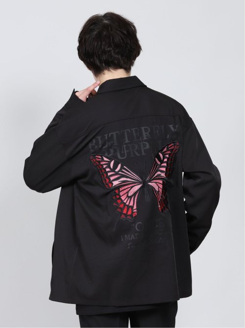 バタフライ刺繍 長袖BIGシャツ