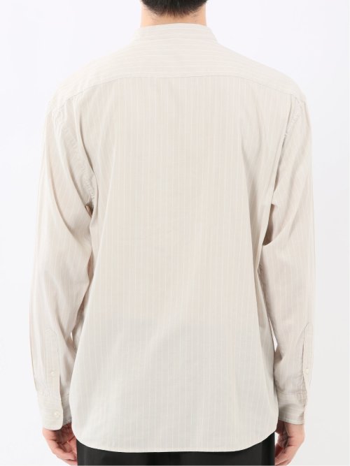 シャンブレーストライプ バンドカラー長袖シャツ