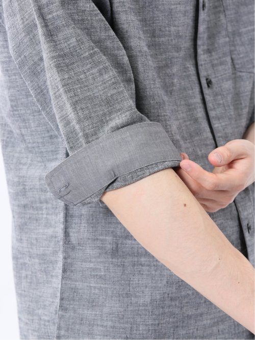 コットンリネン ボタンダウン7分袖シャツ