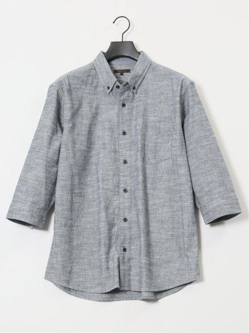 コットンリネン ボタンダウン7分袖シャツ