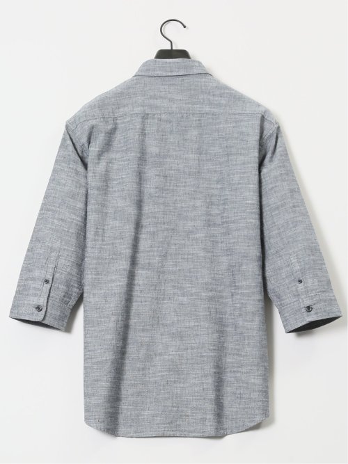 コットンリネン ボタンダウン7分袖シャツ