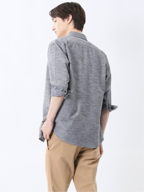 コットンリネン ボタンダウン7分袖シャツ