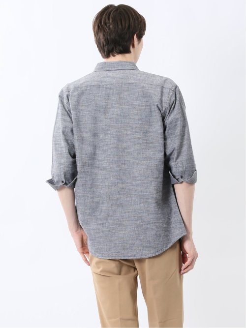 コットンリネン ボタンダウン7分袖シャツ