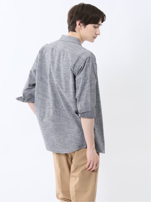 コットンリネン ボタンダウン7分袖シャツ