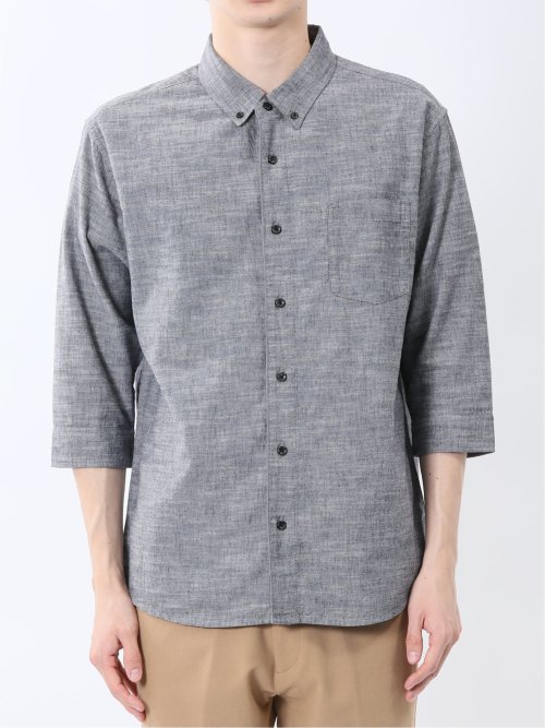 コットンリネン ボタンダウン7分袖シャツ