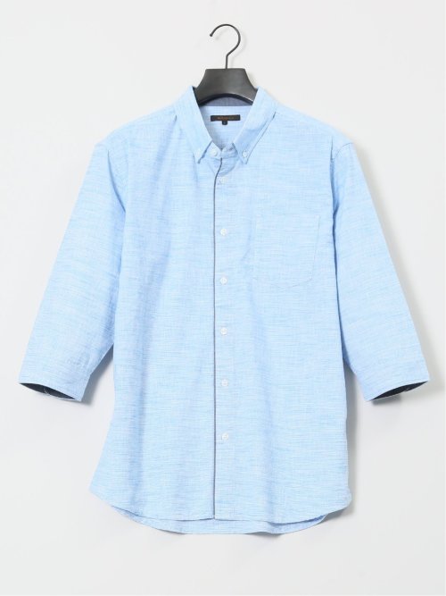 コットンリネン ボタンダウン7分袖シャツ