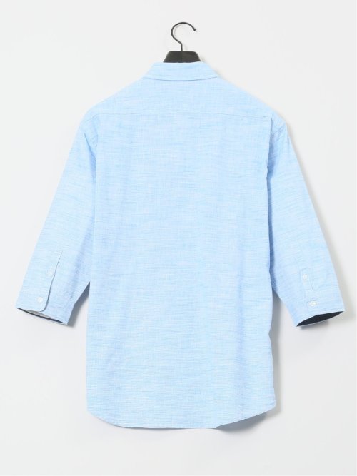 コットンリネン ボタンダウン7分袖シャツ