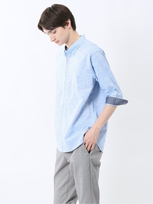 コットンリネン ボタンダウン7分袖シャツ