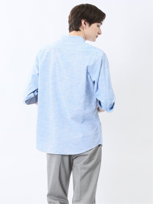 コットンリネン ボタンダウン7分袖シャツ