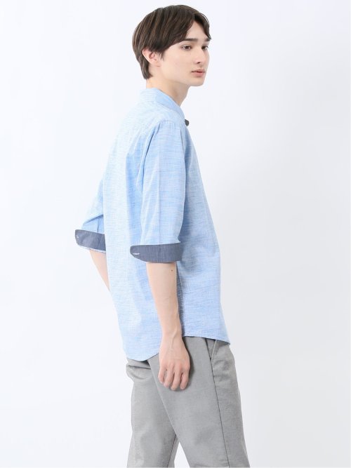 コットンリネン ボタンダウン7分袖シャツ