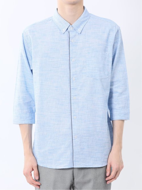 コットンリネン ボタンダウン7分袖シャツ