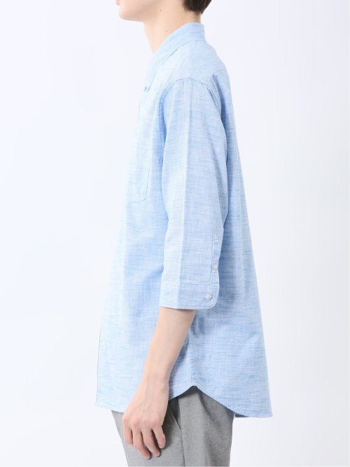 コットンリネン ボタンダウン7分袖シャツ