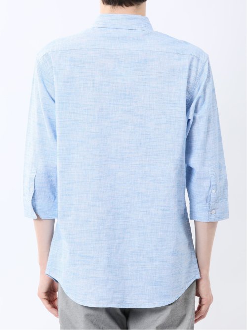 コットンリネン ボタンダウン7分袖シャツ