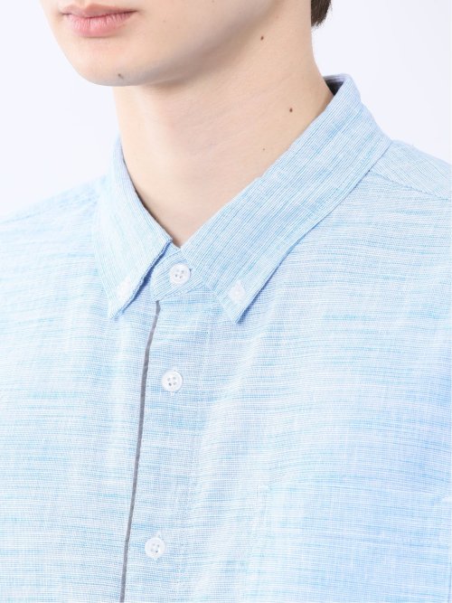 コットンリネン ボタンダウン7分袖シャツ