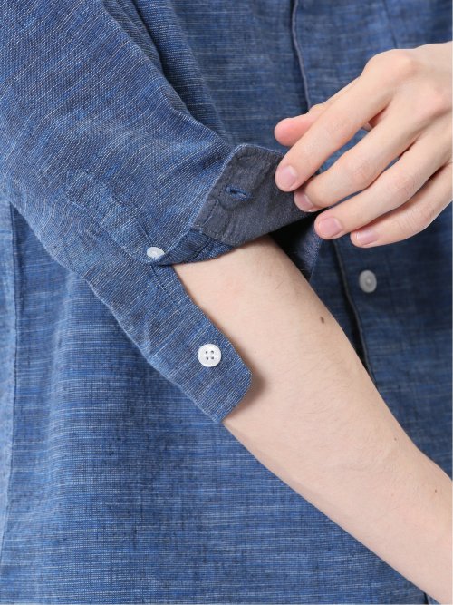 コットンリネン ボタンダウン7分袖シャツ