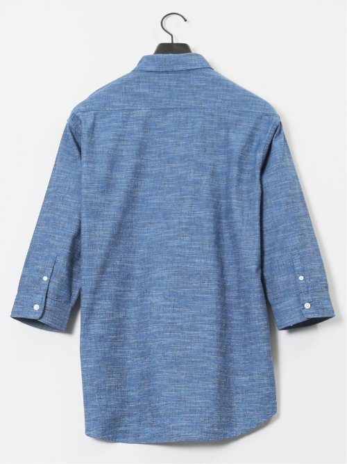 コットンリネン ボタンダウン7分袖シャツ