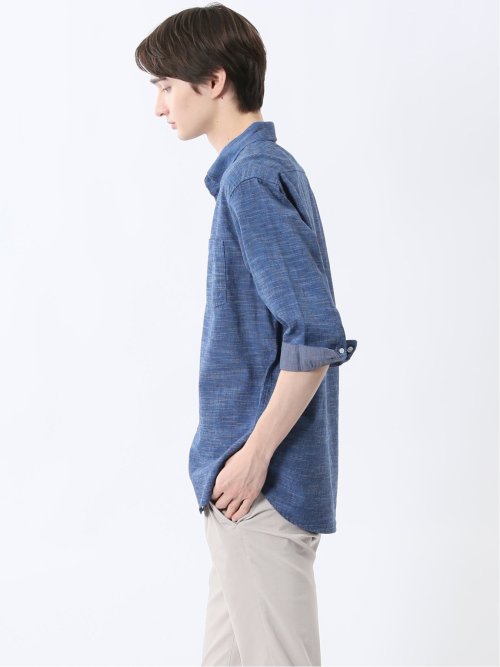 コットンリネン ボタンダウン7分袖シャツ