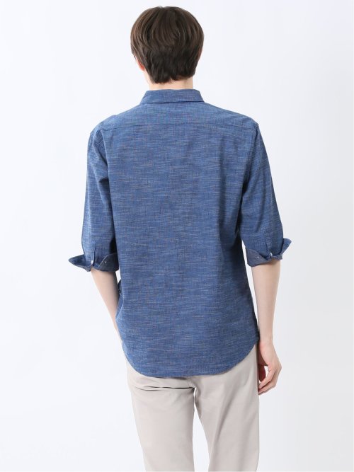 コットンリネン ボタンダウン7分袖シャツ