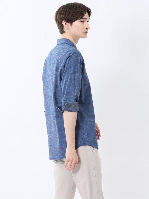 コットンリネン ボタンダウン7分袖シャツ
