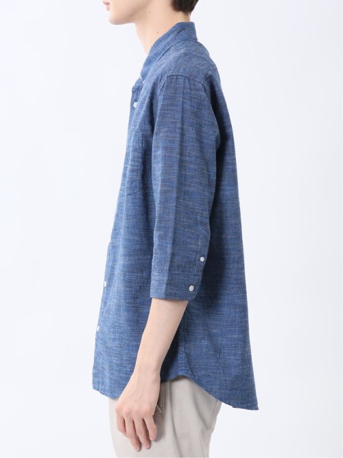 コットンリネン ボタンダウン7分袖シャツ