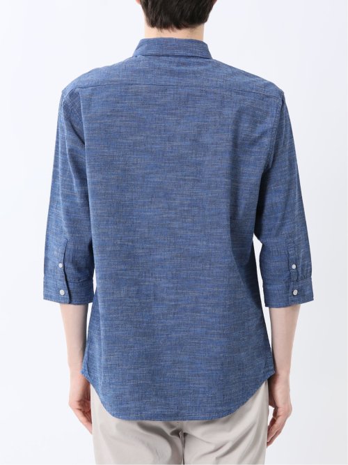 コットンリネン ボタンダウン7分袖シャツ