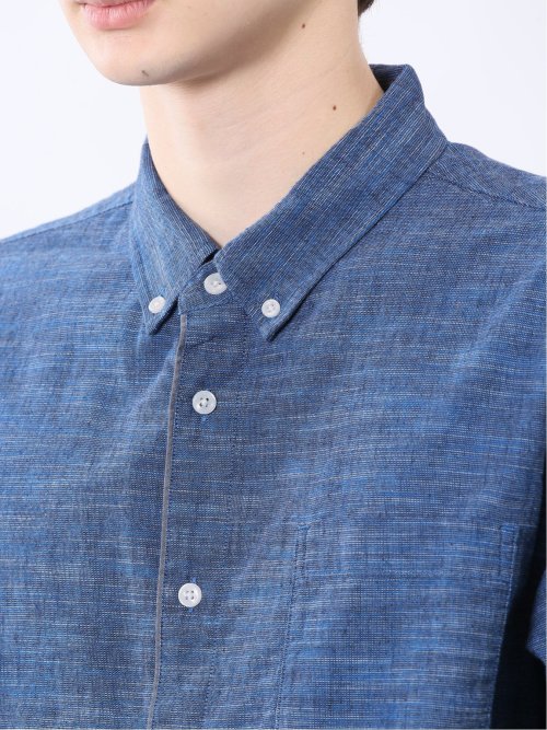 コットンリネン ボタンダウン7分袖シャツ