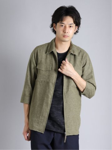 麻混 7分袖ZIPシャツアウター
