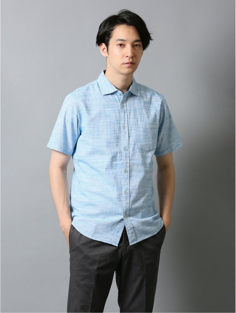 綿麻 カッタウェイ半袖シャツ M 73サックス トップス Taka Q Online Shop タカキューオンラインショップ 公式通販
