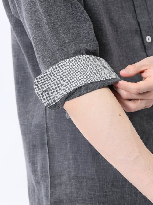 リネン混 レギュラーカラー7分袖シャツ