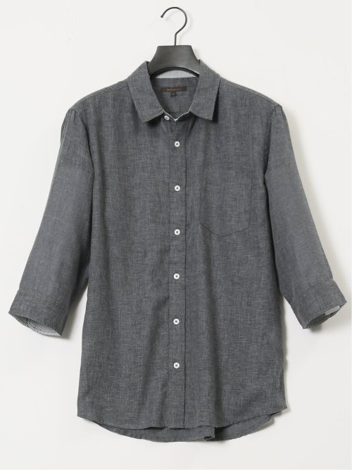 リネン混 レギュラーカラー7分袖シャツ
