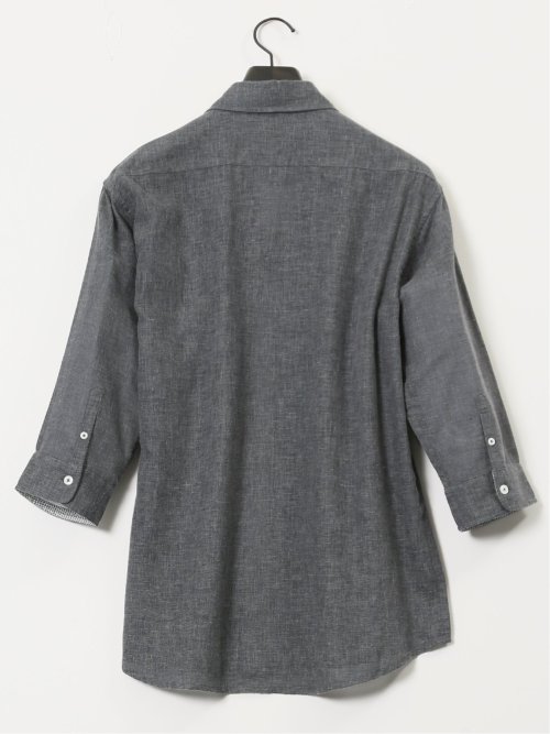 リネン混 レギュラーカラー7分袖シャツ