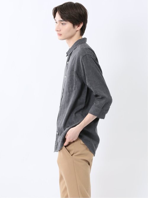 リネン混 レギュラーカラー7分袖シャツ