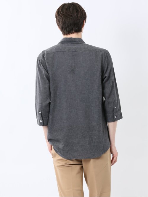リネン混 レギュラーカラー7分袖シャツ
