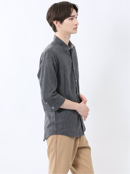 リネン混 レギュラーカラー7分袖シャツ