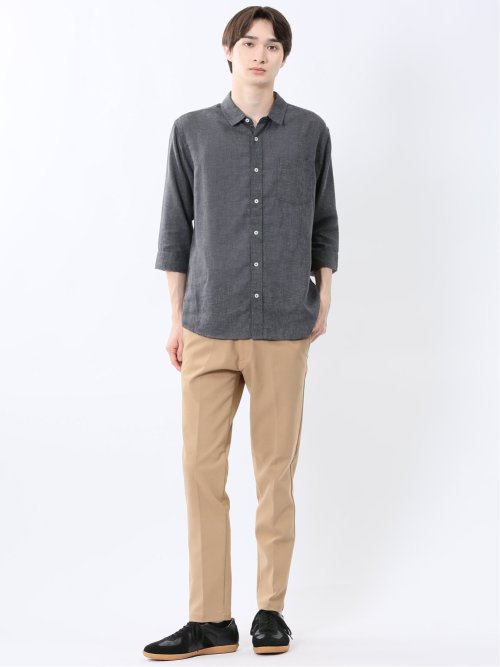 リネン混 レギュラーカラー7分袖シャツ