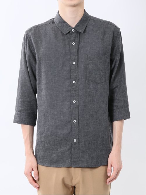 リネン混 レギュラーカラー7分袖シャツ