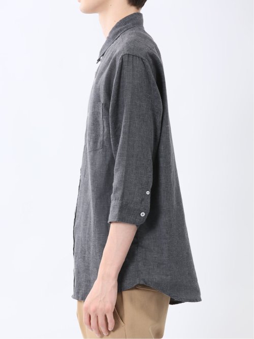 リネン混 レギュラーカラー7分袖シャツ
