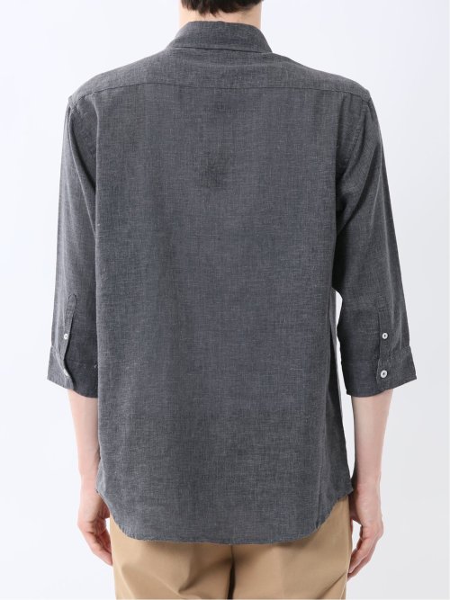 リネン混 レギュラーカラー7分袖シャツ