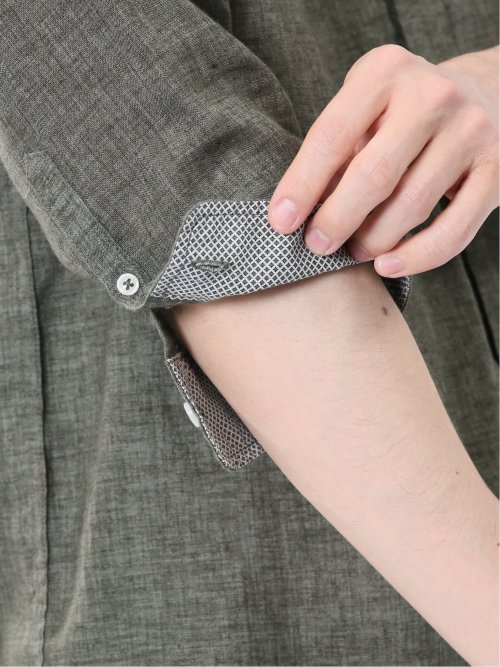 リネン混 レギュラーカラー7分袖シャツ