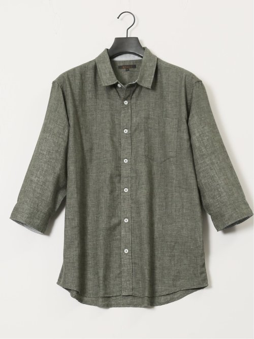リネン混 レギュラーカラー7分袖シャツ