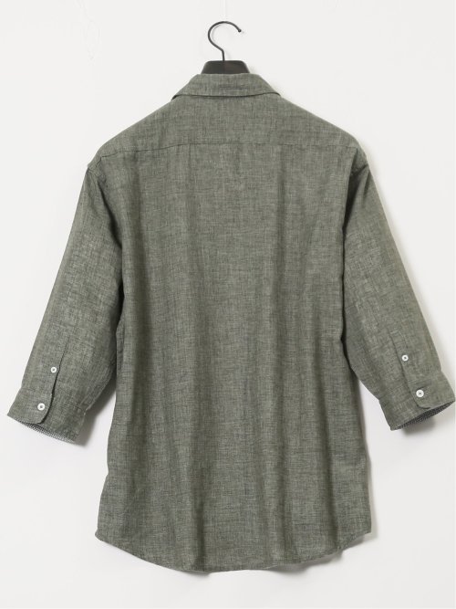 リネン混 レギュラーカラー7分袖シャツ