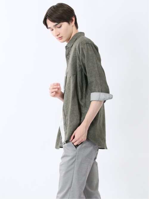 リネン混 レギュラーカラー7分袖シャツ