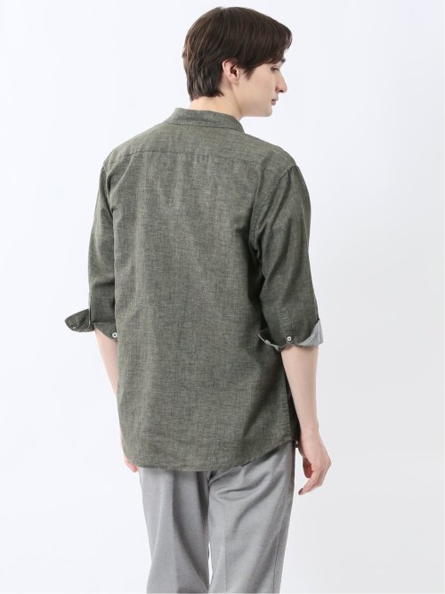 リネン混 レギュラーカラー7分袖シャツ