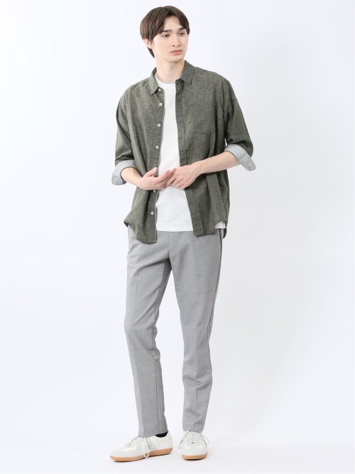 リネン混 レギュラーカラー7分袖シャツ